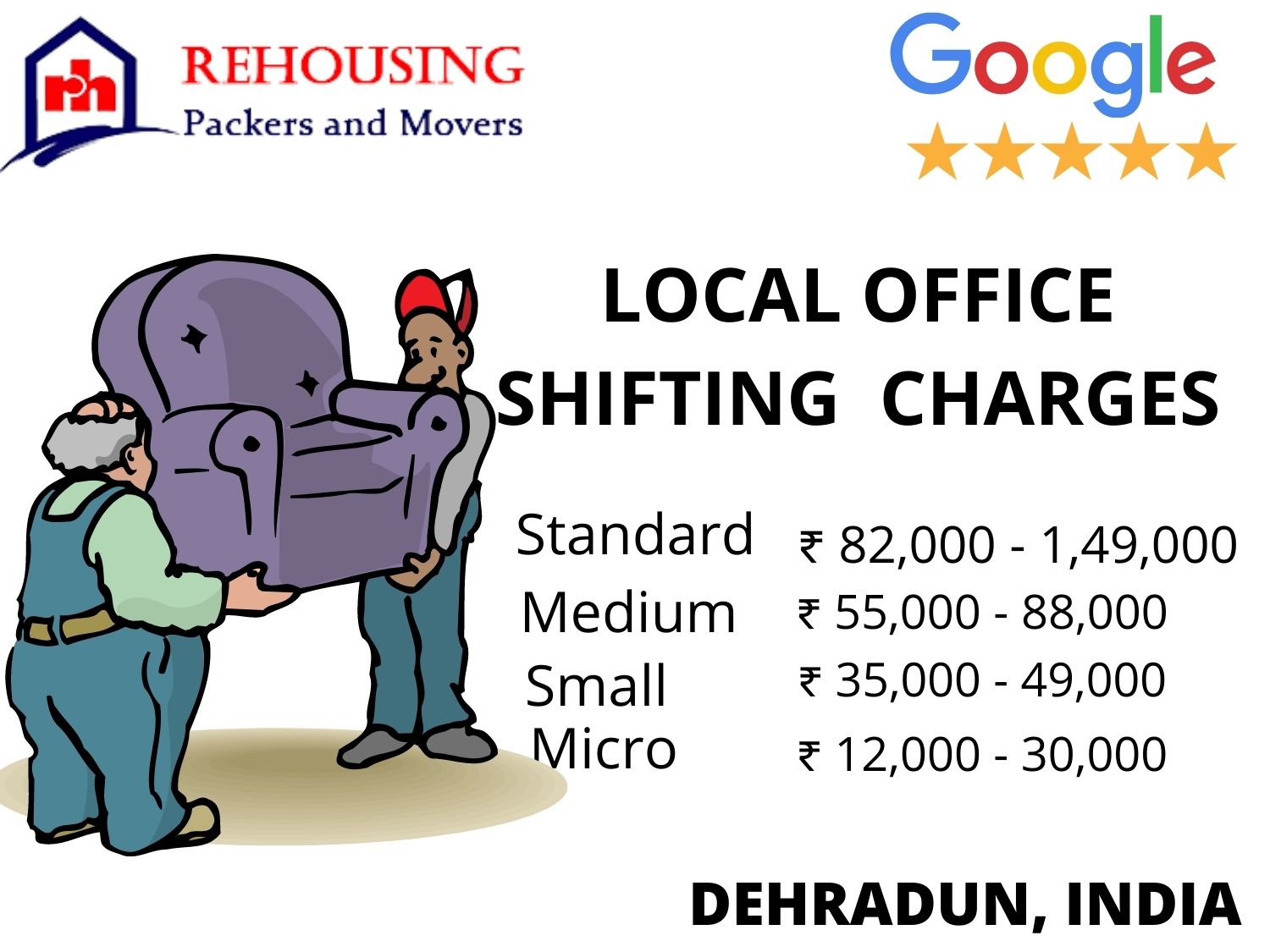 moving packers and movers charges in Dehradun range from Rs. 3,000 to Rs. 52,000