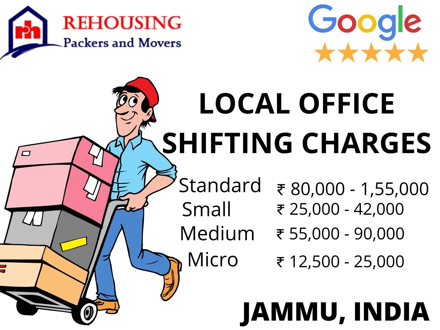 Standard office local shifting charges in Jammu are Rs 70,000 to Rs 1,70,000